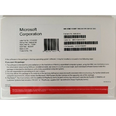 Microsoft Windows 10 εγχώριος τριανταδυάμπιτος/εξηντατετράμπιτος cOem Packge